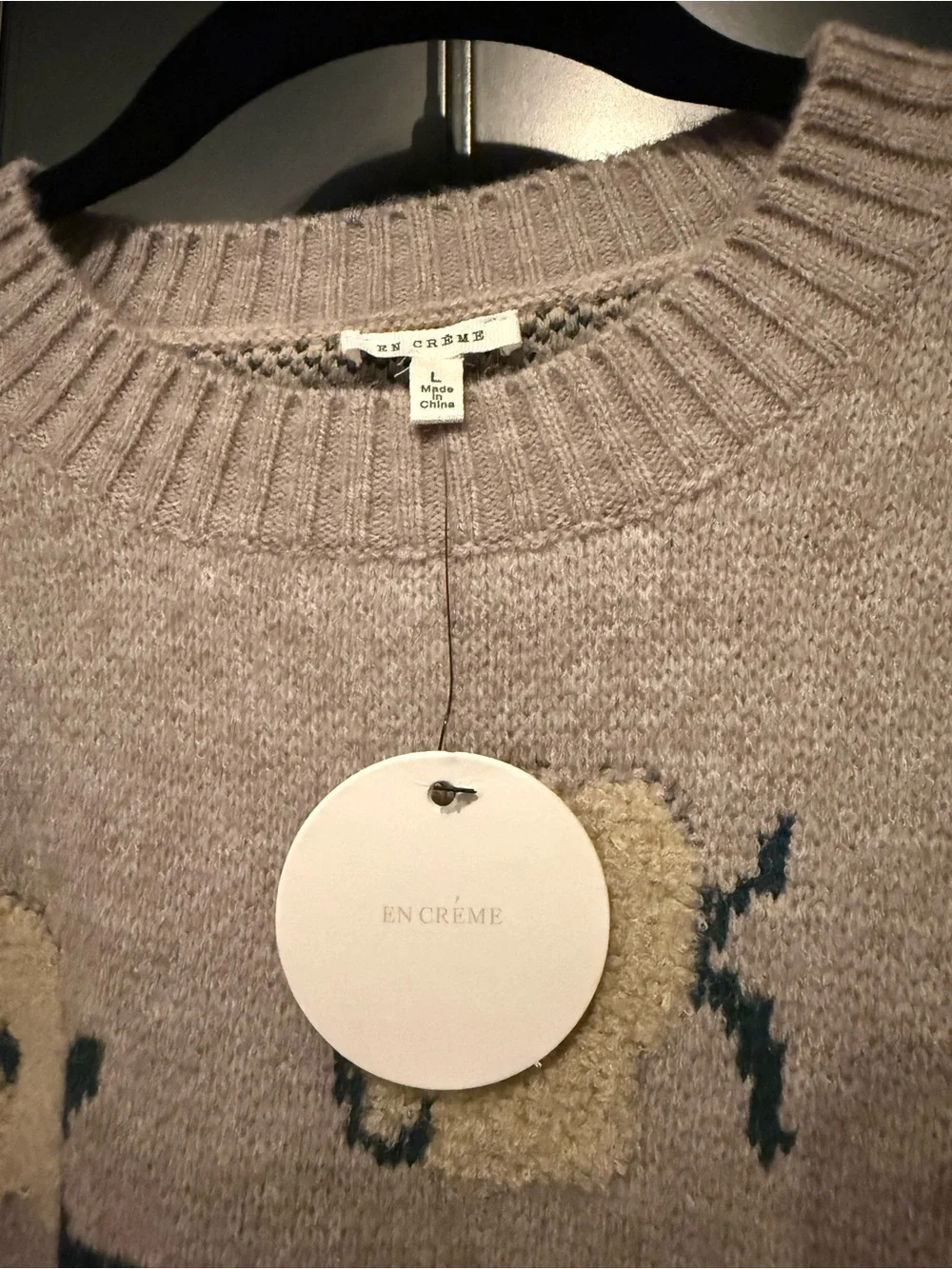 NWT En Creme Gray Cloud Flower Floral Crewneck Sweater - Picture 3 of 9